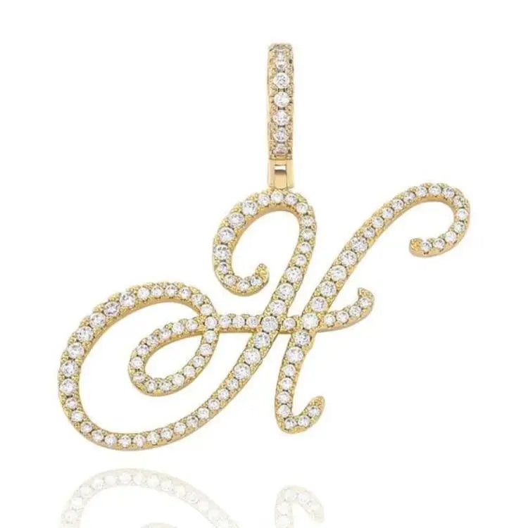 Cursive Letters Moissanite Initial Pendant Necklace.