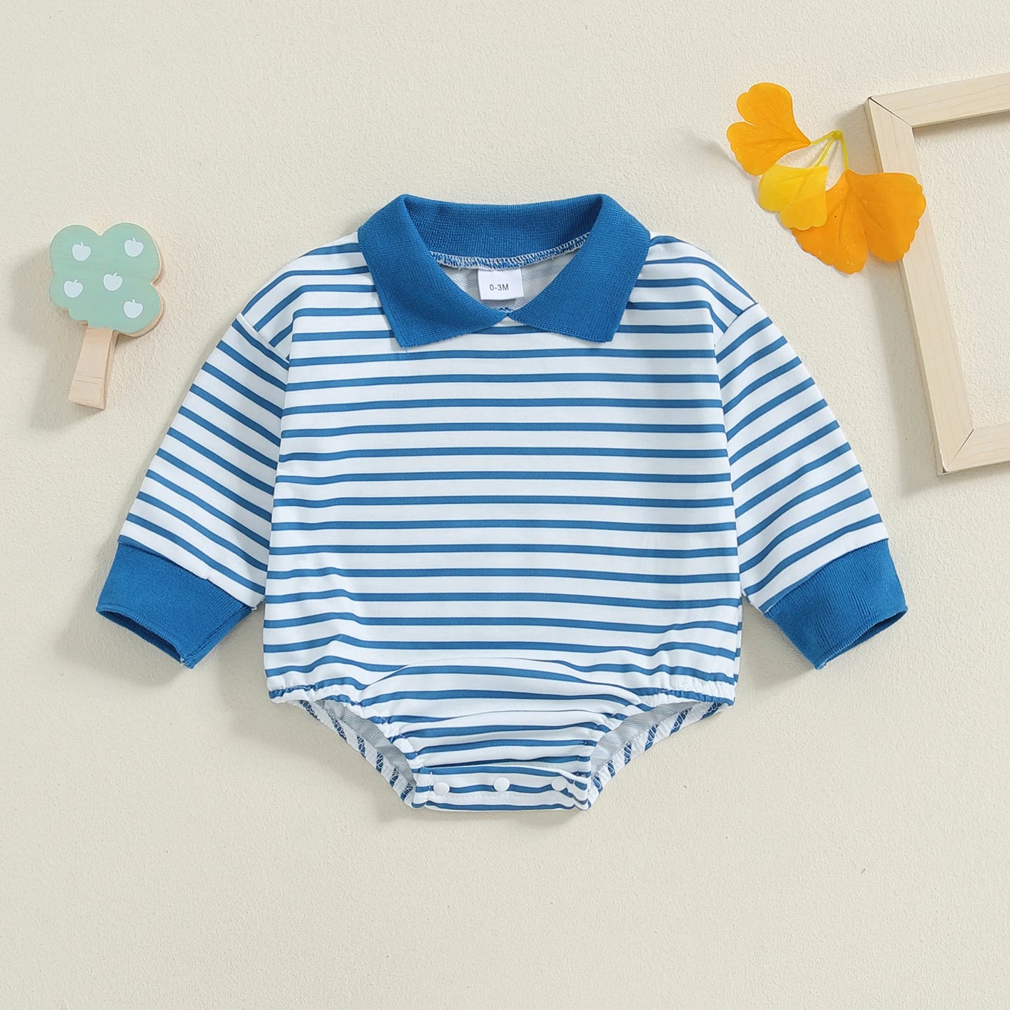 Stripe Print Newborn Romper - Long Sleeve Jumpsuit