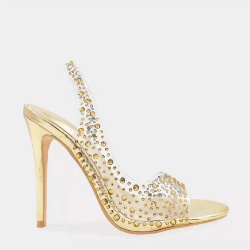 Champagne Silver Gold Crystal High Heels.