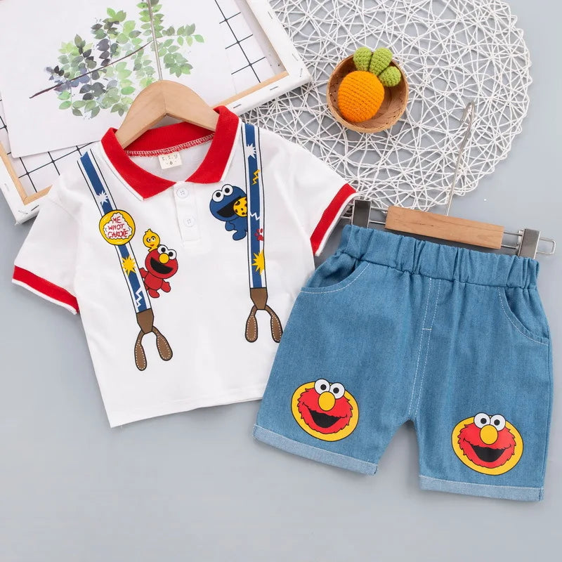 Sesame Street Print Summer Outfit Set for Kids - T-shirt & Shorts