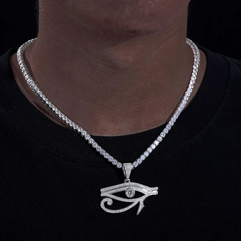 Dazzling Moissanite Eye of Horus Pendant Necklace.