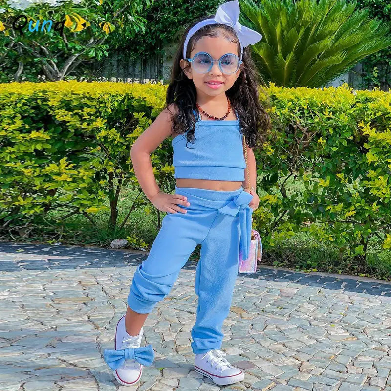 2025 Spring Summer Girls Sleeveless Crop Top & Pants Set