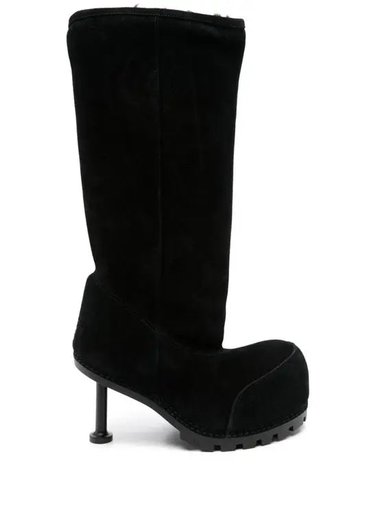 Edgy Women's Knee High Fur Round Toe High Heel Boots.