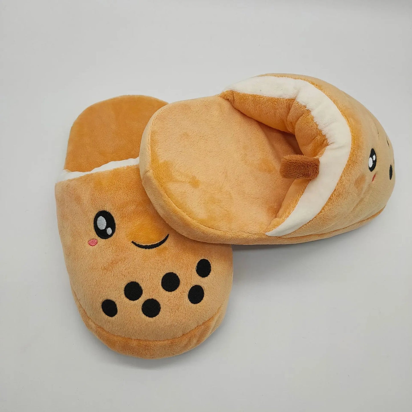 Cartoon Boba Milk Tea Plush Slippers - Cozy & Cute.