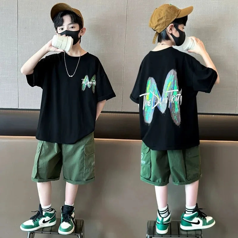 Summer Boys' Casual 2-Piece Outfit with Letter Print