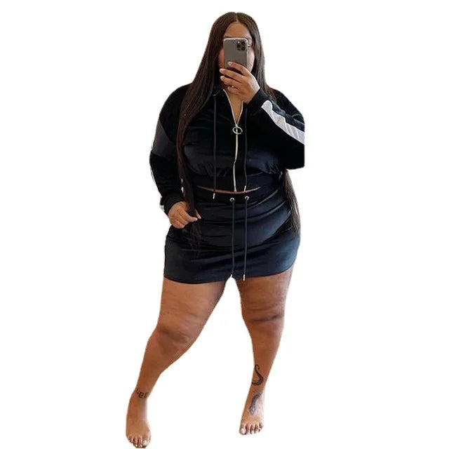 Plus Size Velvet Two-Piece Casual Sweatsuit.