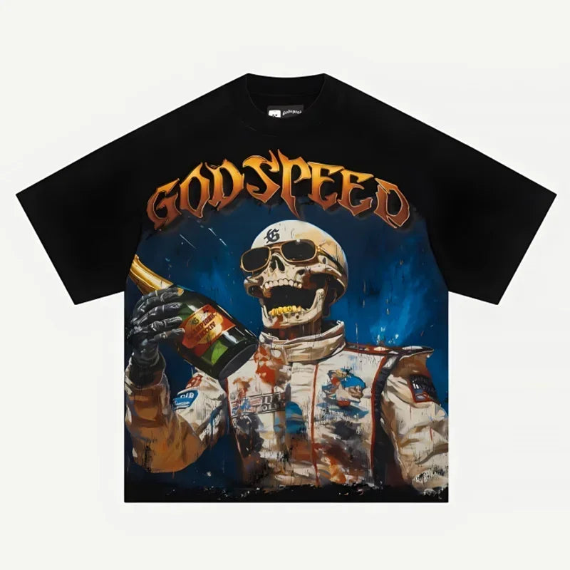 GOD SPEED Eye Moon Print Cotton Tee for Summer