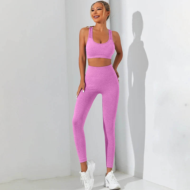 Trendy 2 Pcs Women Yoga Set - Sports Bra & High Waist Pants.