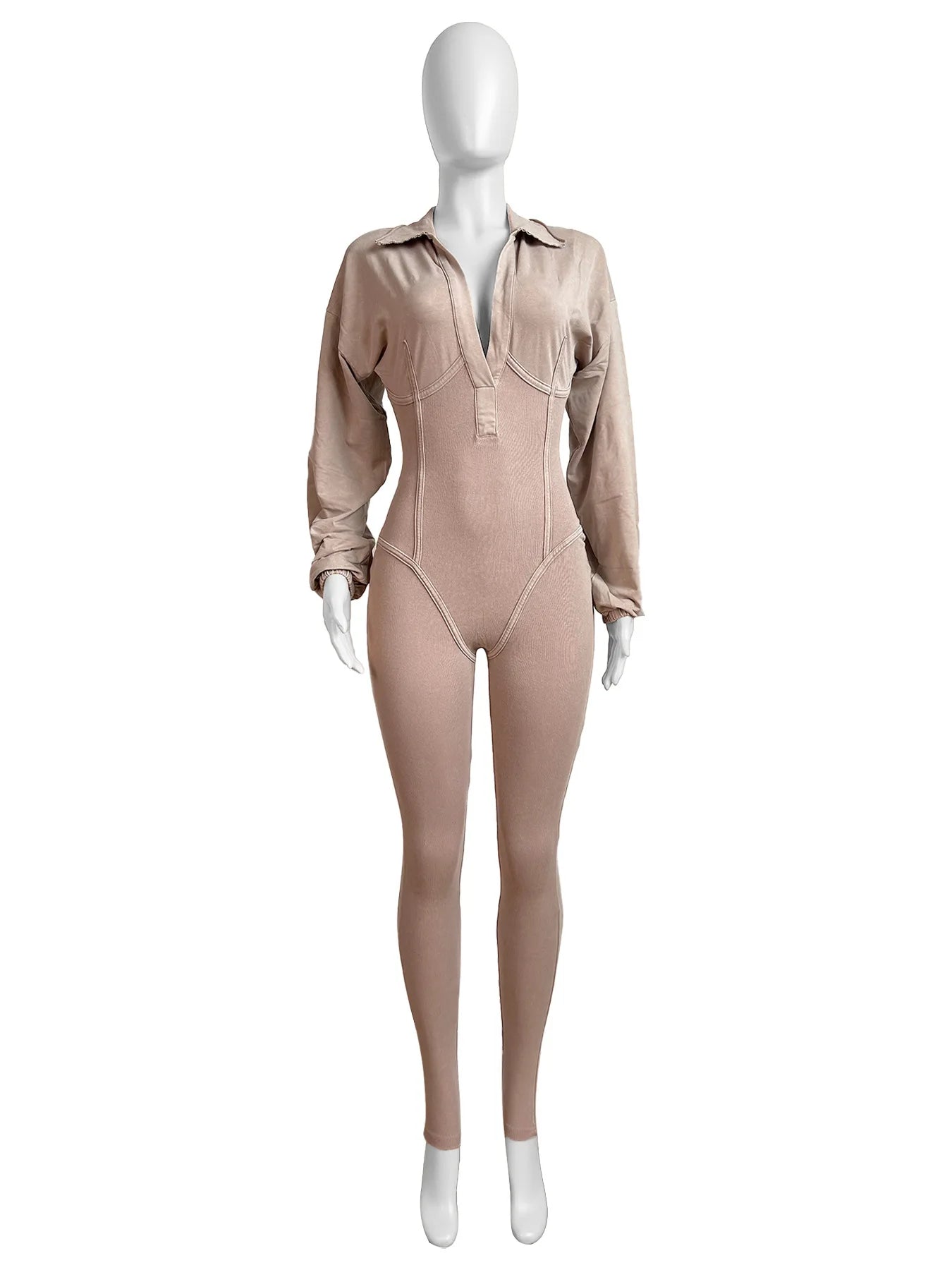 Chic Women's Ribbed Long Sleeve Moto Jumpsuit.