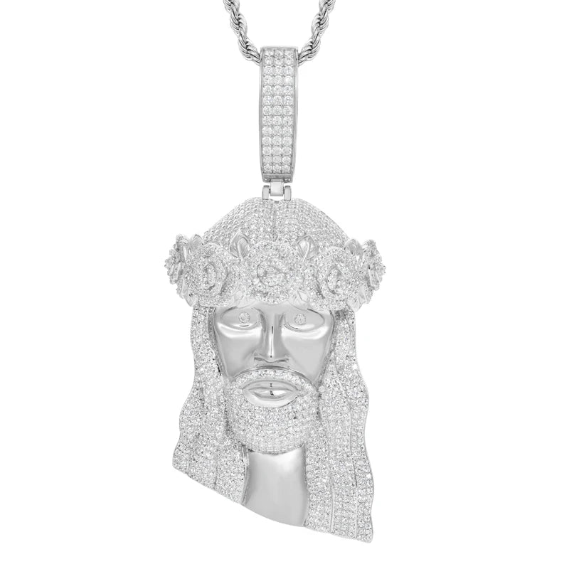 Iced Out Moissanite Jesus Head Pendant Necklace.