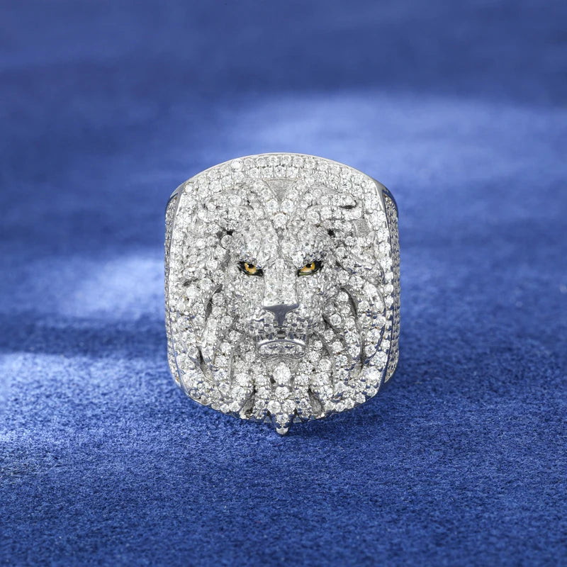 Luxury Moissanite Lion Head Ring in 925 Sterling Silver.