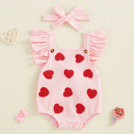 Sweet Style Newborn Girls Summer Romper with Heart Design