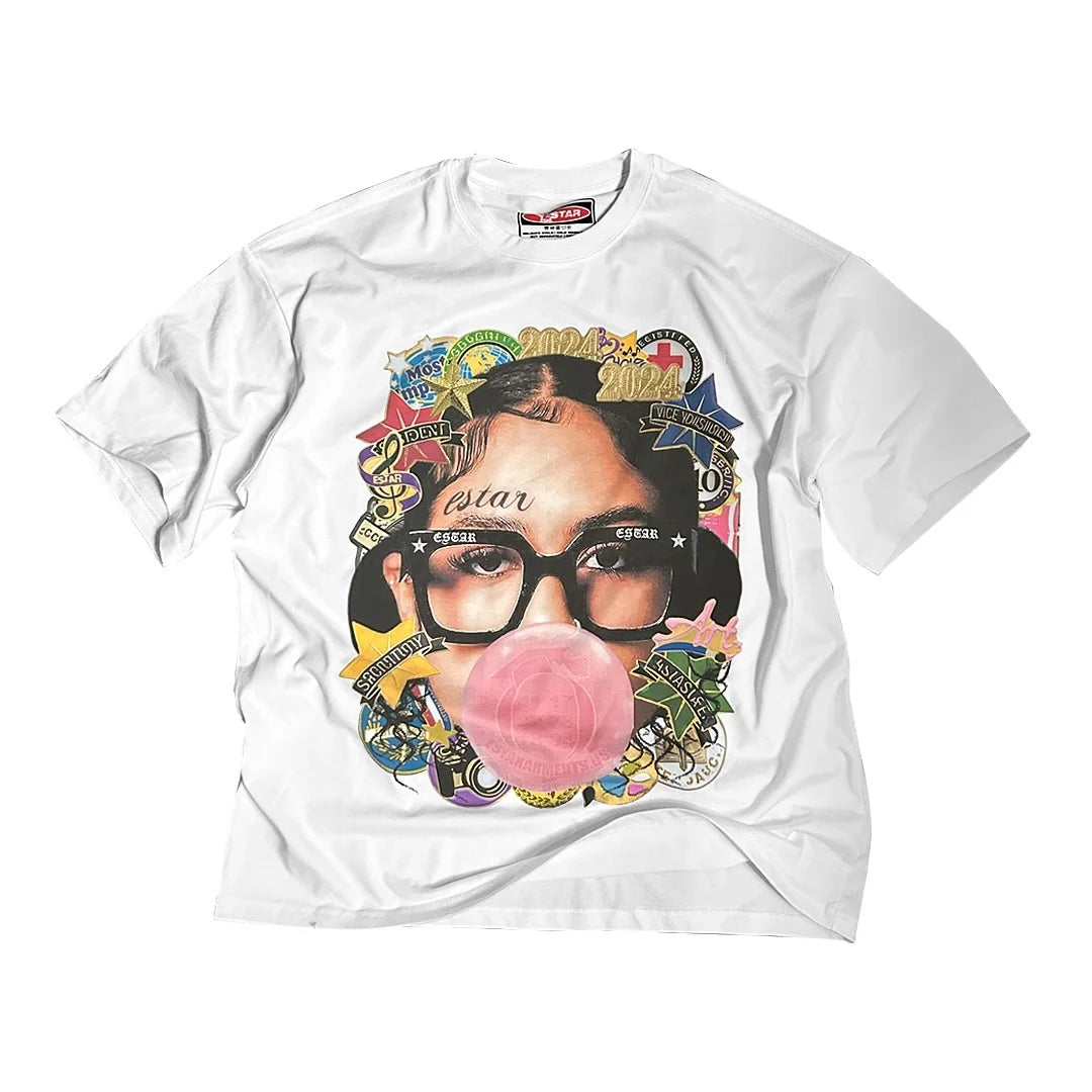 Trendy Oversized T-shirt - Retro Portrait Print - Y2K Style