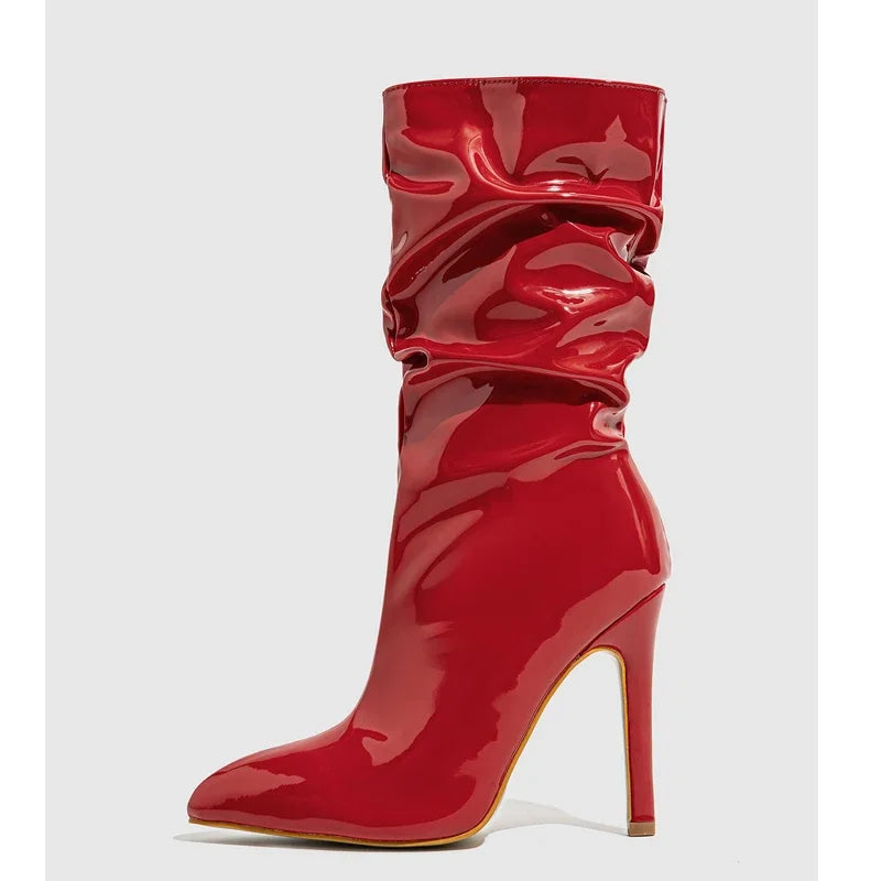 Chic Patent Leather Pleat Ankle Boots for Women.