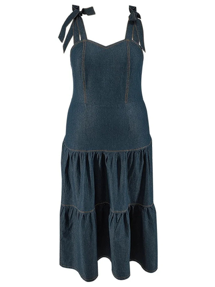 Chic Plus Size Denim Maxi Dress - Curve-Hugging Style.