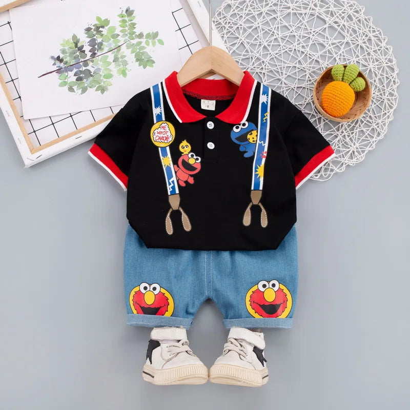 Sesame Street Print Summer Outfit Set for Kids - T-shirt & Shorts