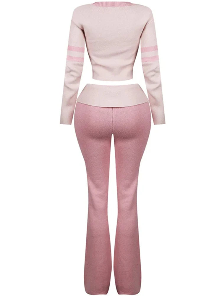 Chic V-Neck Sweater & Flare Pants Set for Women.