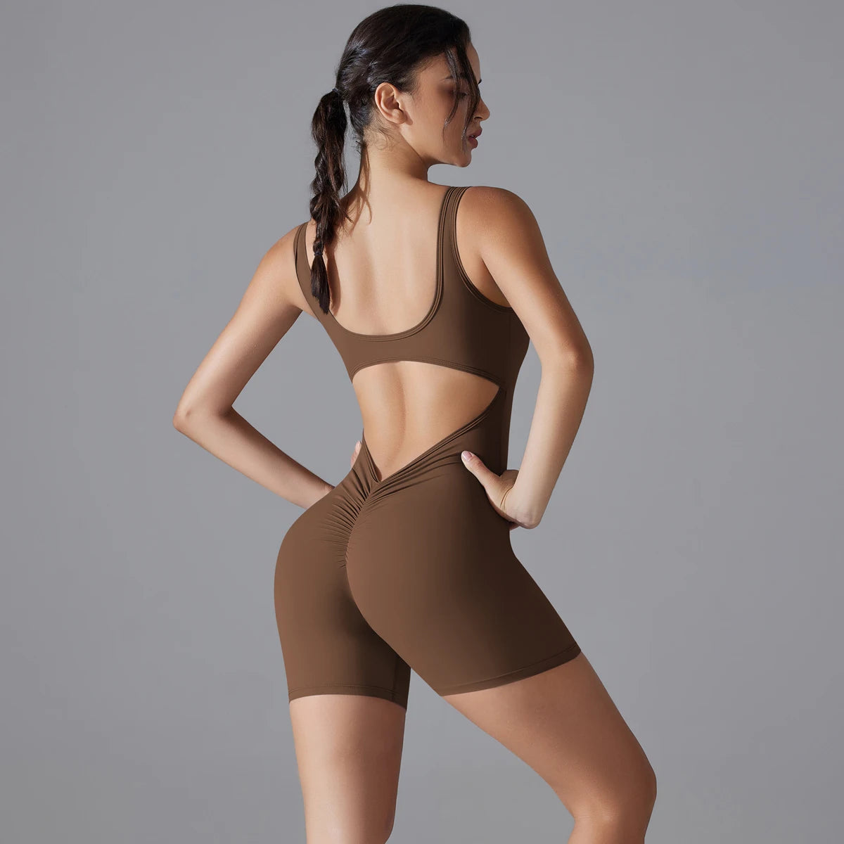 V Back Scrunch Sports Jumpsuit - Trendy Activewear.