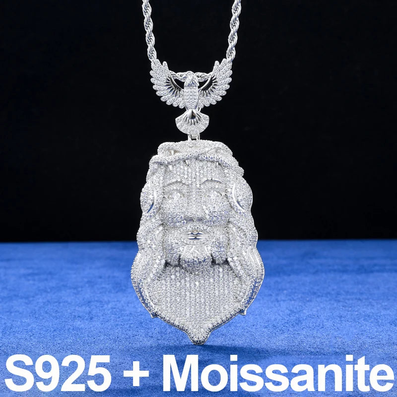 Iced Out Moissanite Jesus Head Pendant Necklace.