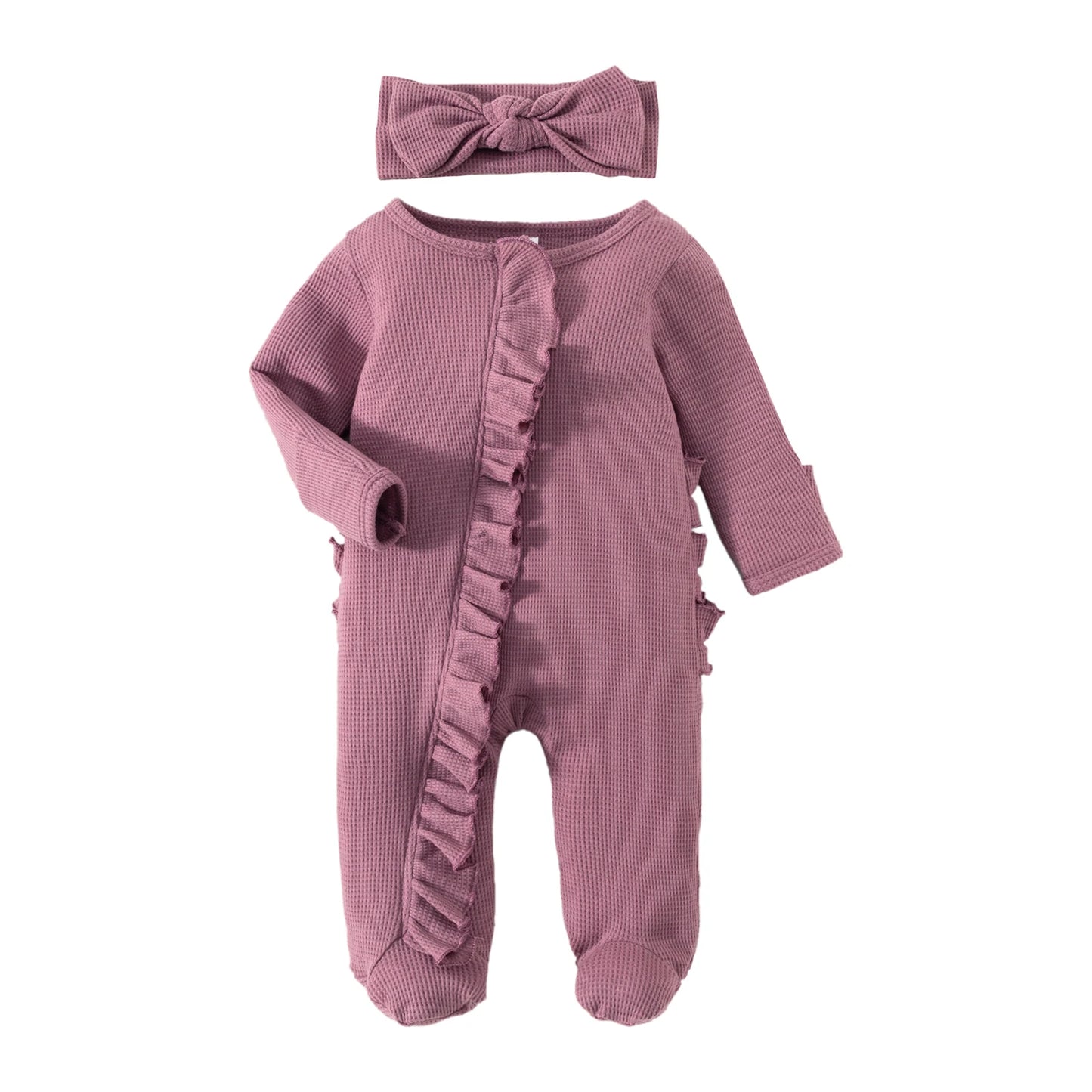 Soft Cotton Ruffle Newborn Baby Romper with Headband