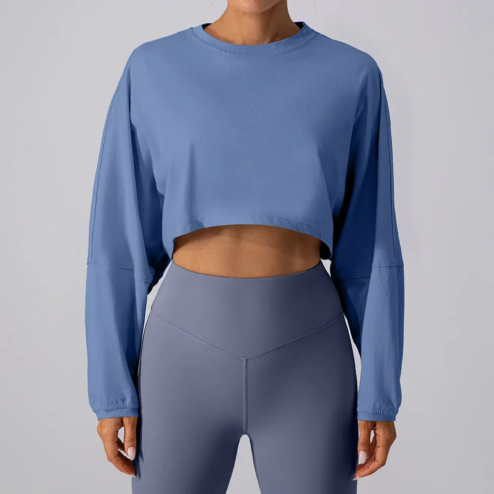 Women's Long Sleeve Sports Crop Top - Trending Gym Wear.