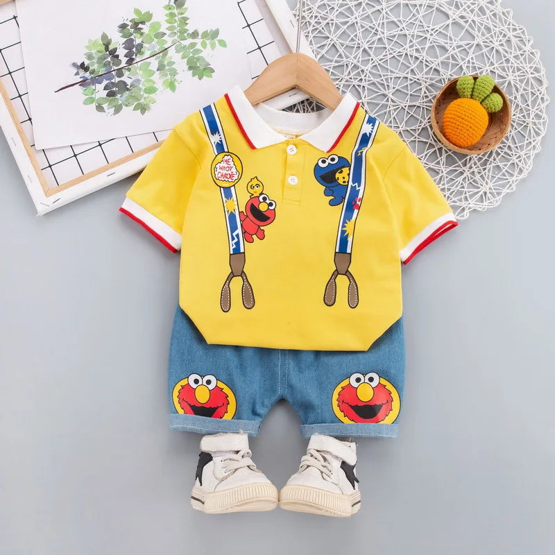 Sesame Street Print Summer Outfit Set for Kids - T-shirt & Shorts