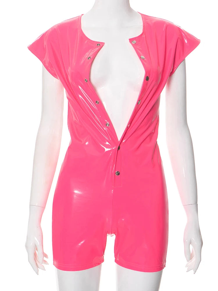 Chic PU Leather Backless Playsuit for Nightlife.