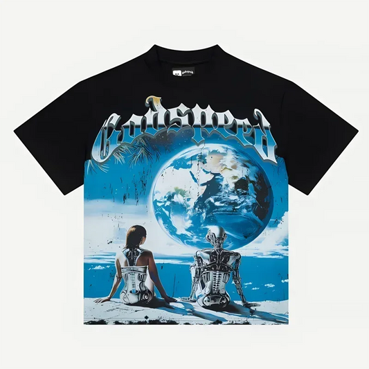 GOD SPEED Eye Moon Print Cotton Tee for Summer