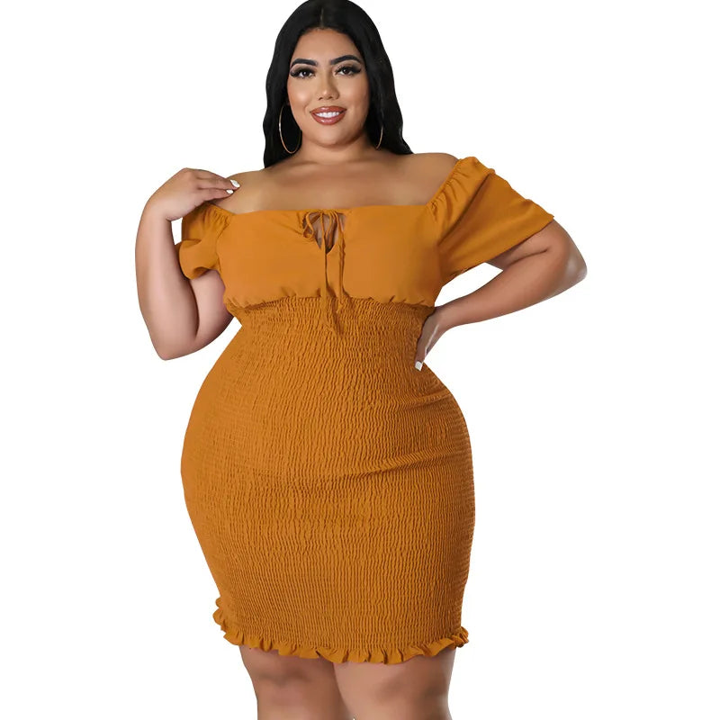 Chic Plus Size Summer Mini Dress - Sexy Solid Clubwear.