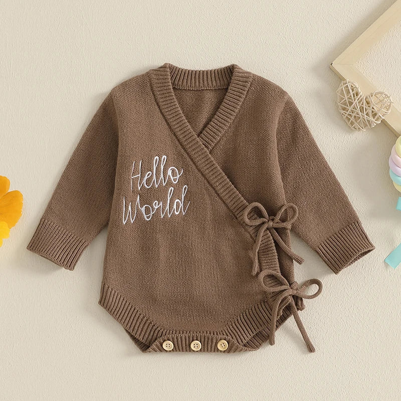 Soft Knitted Newborn Baby Sweater Rompers with Letter Embroidery