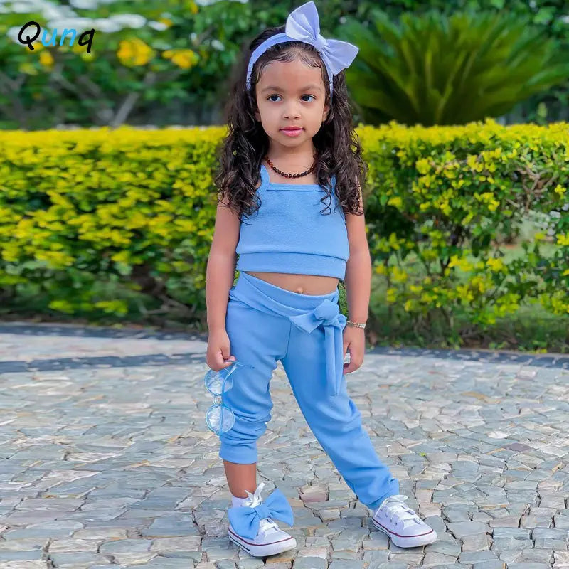 2025 Spring Summer Girls Sleeveless Crop Top & Pants Set