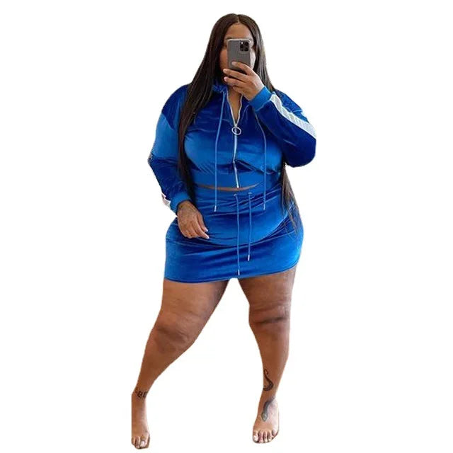 Plus Size Velvet Two-Piece Casual Sweatsuit.