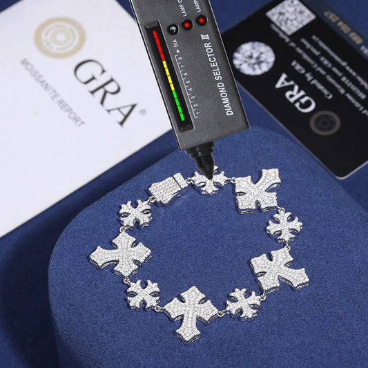 Moissanite Maltese Cross Bracelet - 925 Sterling Silver.