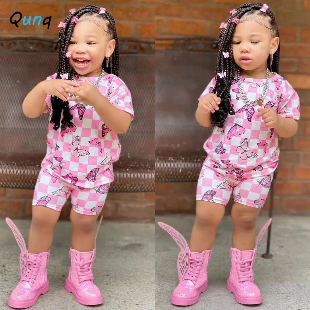 Girls Plaid Print Short Sleeve Top & Shorts Set | Sporty Casual