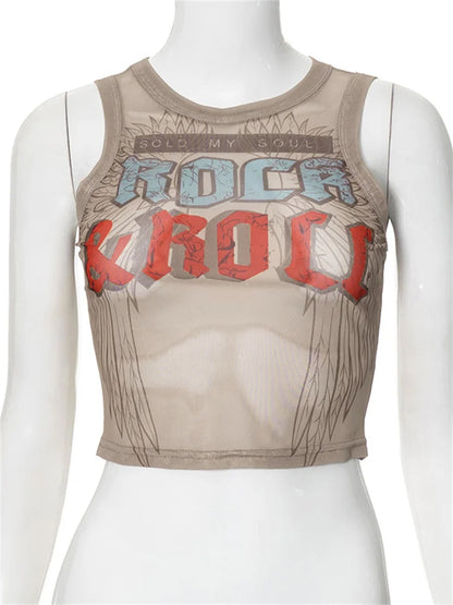 90s Punk Grunge Mesh Crop Top - Edgy Sheer Tank.