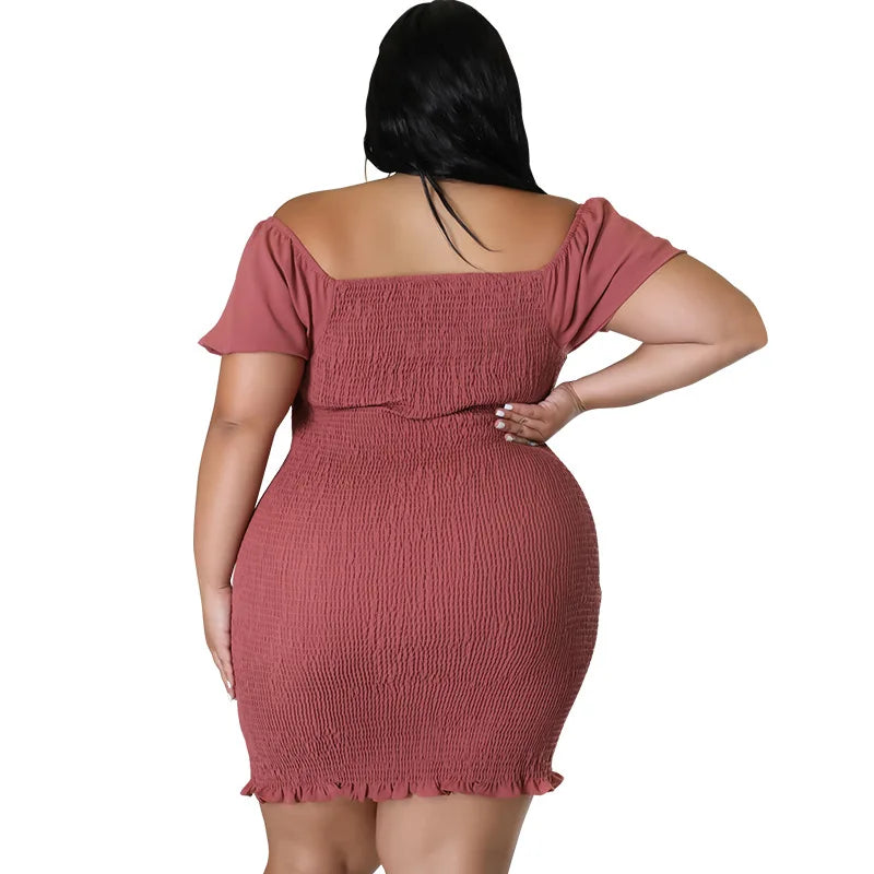 Chic Plus Size Summer Mini Dress - Sexy Solid Clubwear.