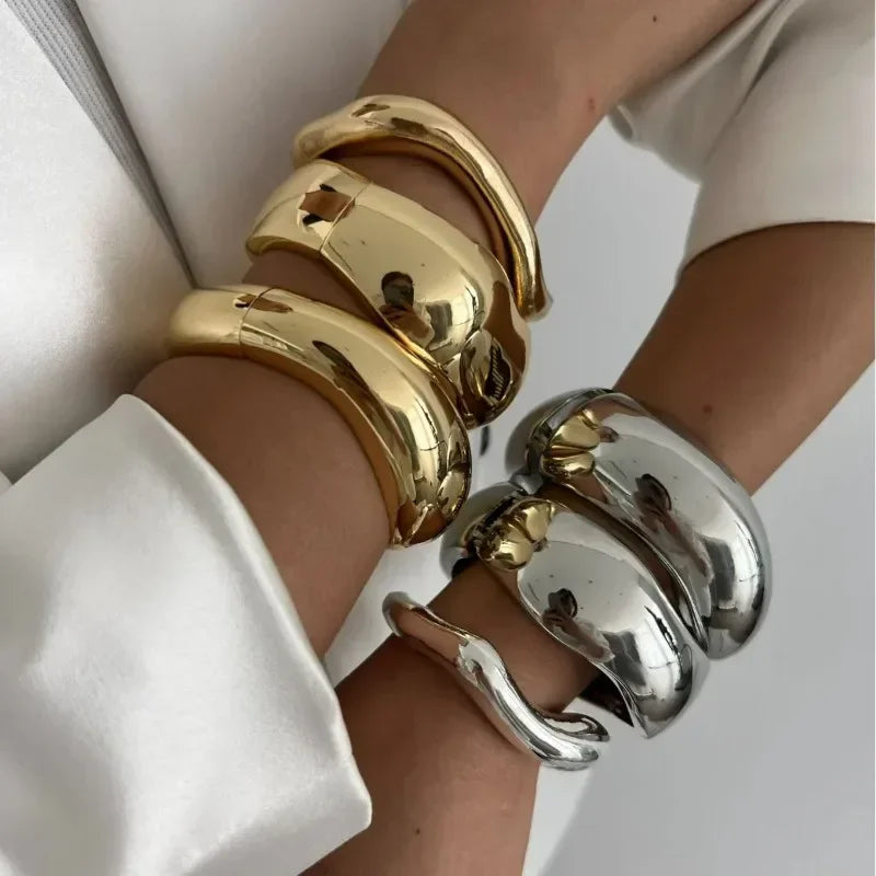 Geometric Wide Cuff Bangles - Punk Luxury Jewelry.