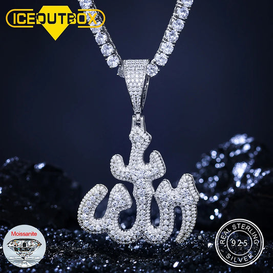 Moissanite Allah Pendant Necklace - 925 Silver Jewelry.