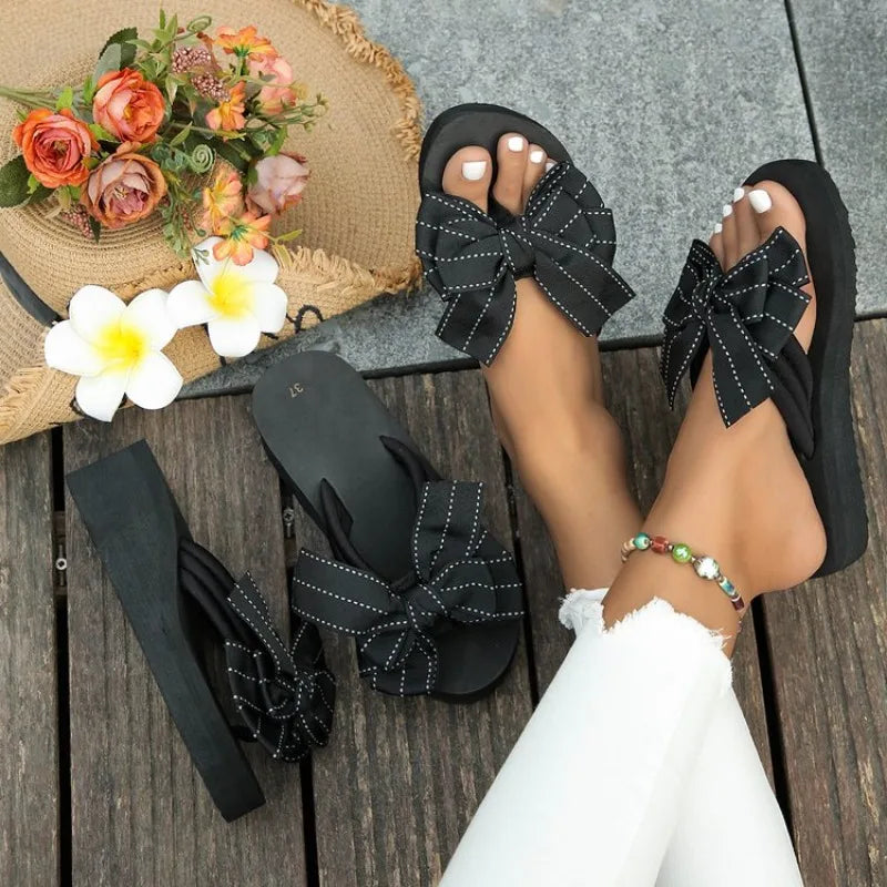 Chic Summer Wedge Heel Memory Foam Bow Sandals.