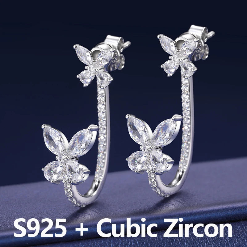 925 Sterling Silver Moissanite Butterfly Earrings For Women Iced Out Elegant Aretes Wedding Engagement Jewelry