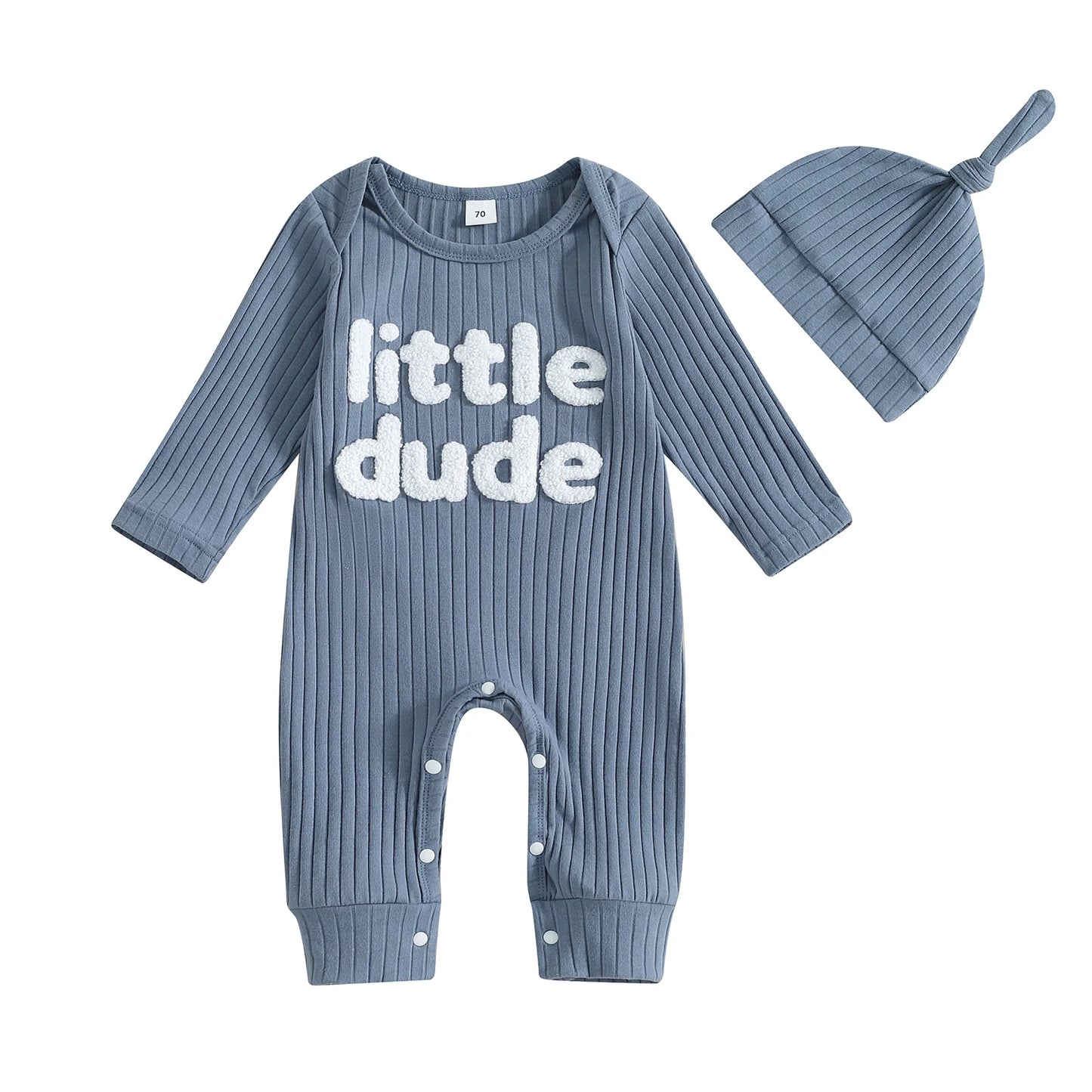 Baby Boy Ribbed Romper with Hat - Embroidered Jumpsuit 0-18M