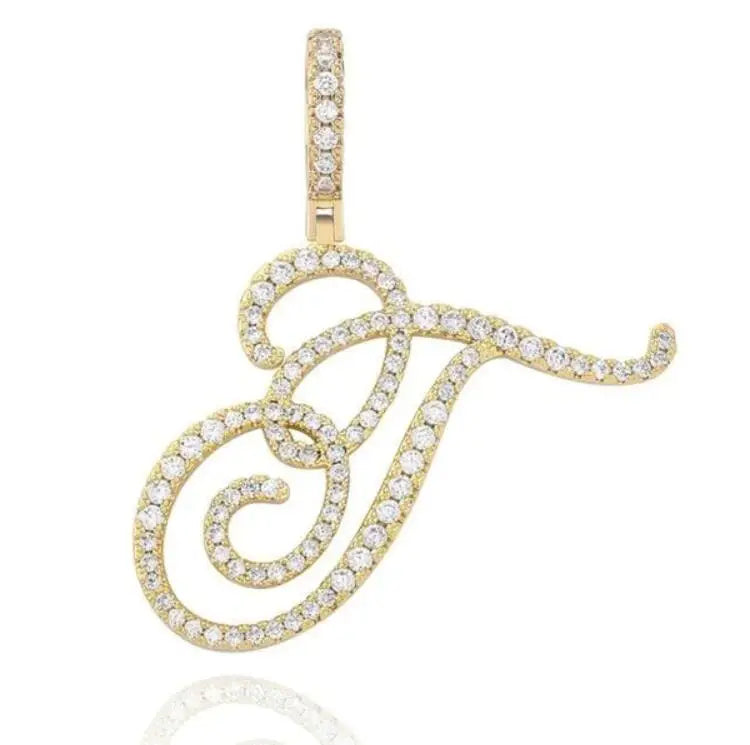 Cursive Letters Moissanite Initial Pendant Necklace.