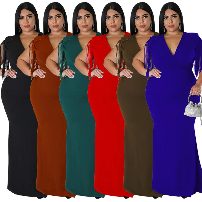 Chic Plus Size Tassel Maxi Dress for Women.