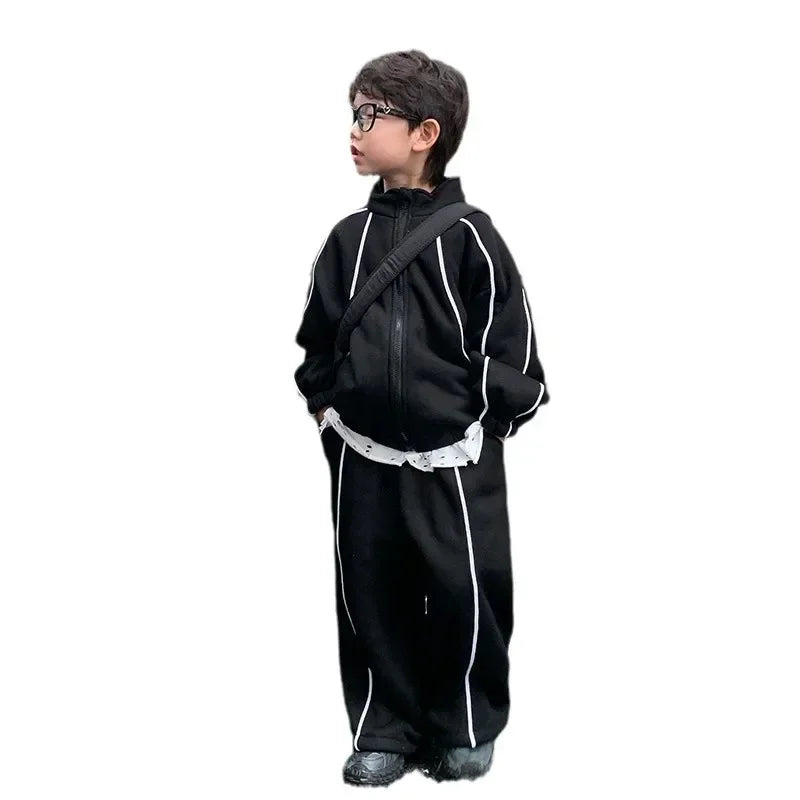 Boys Stylish Fleece Hoodie & Pants Set - Cozy Winter Outfit 2025