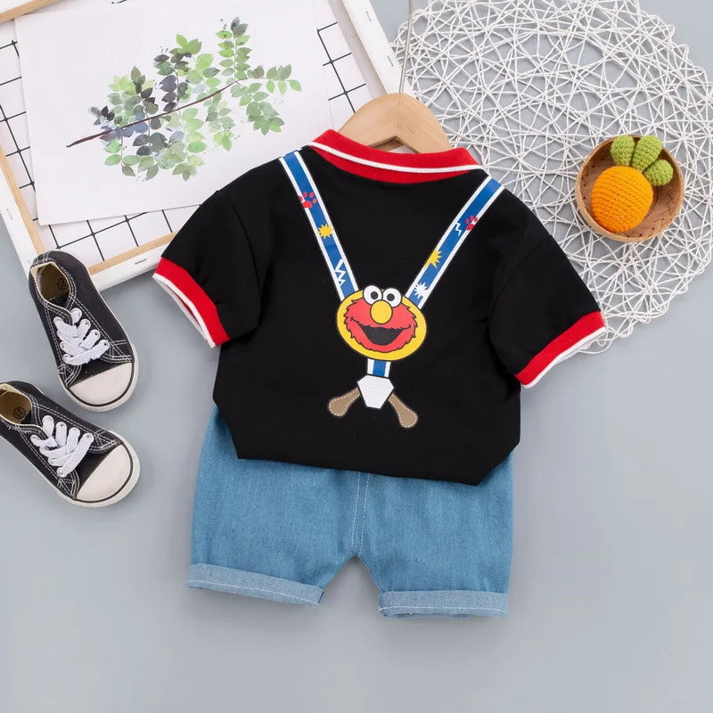 Sesame Street Print Summer Outfit Set for Kids - T-shirt & Shorts