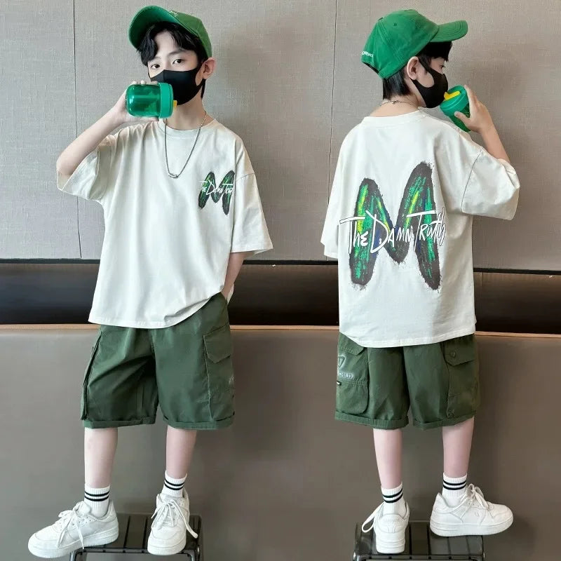 Summer Boys' Casual 2-Piece Outfit with Letter Print