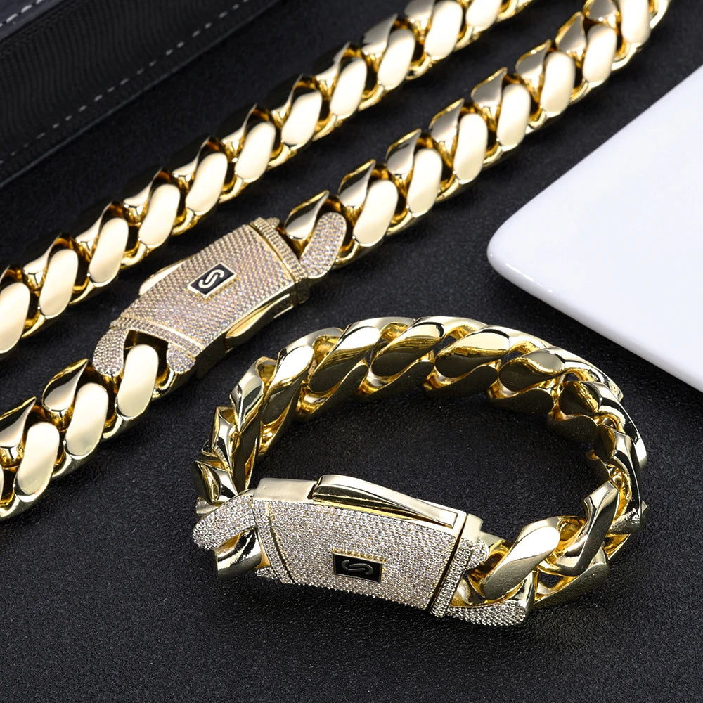 14K Gold Plated Monaco Bracelet - Hip Hop Jewelry with Iced Diamond Clasp