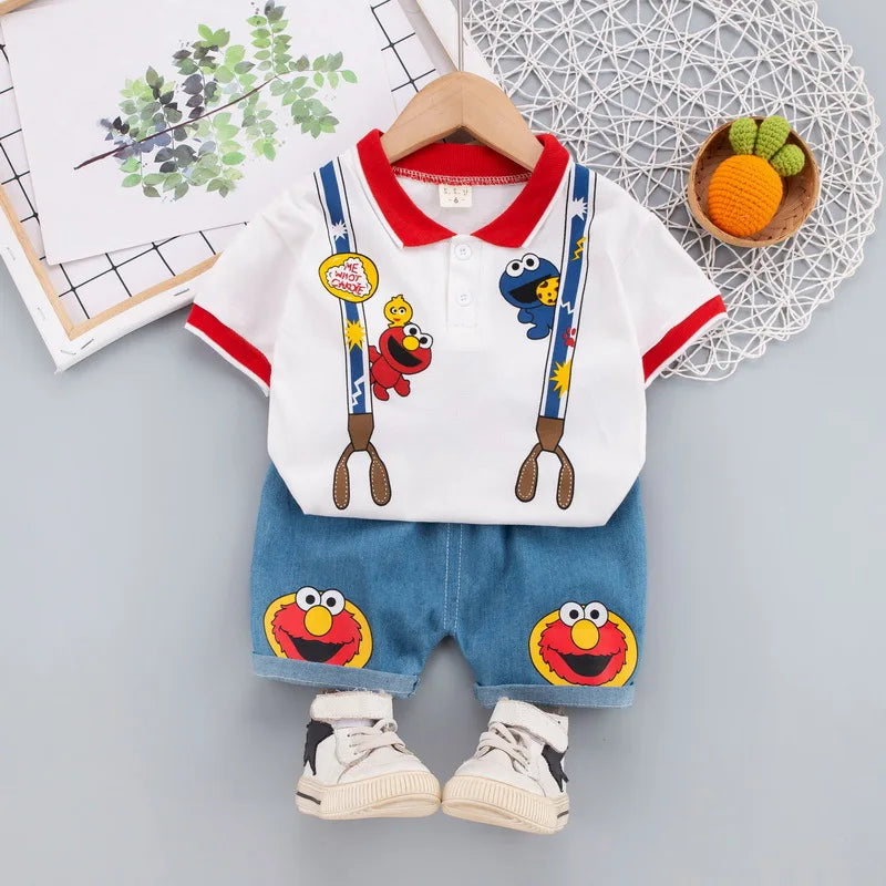 Sesame Street Print Summer Outfit Set for Kids - T-shirt & Shorts