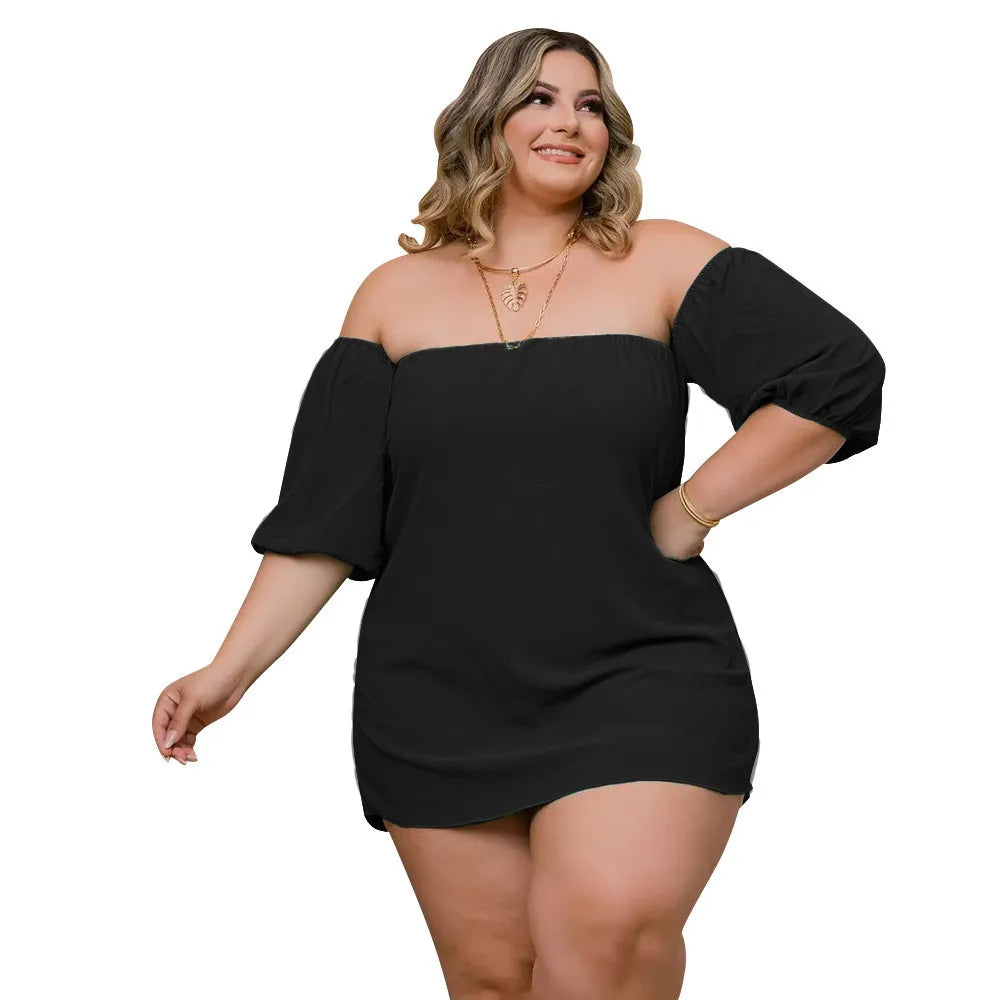 Chic Plus Size Off-Shoulder Two Piece Shorts Set.