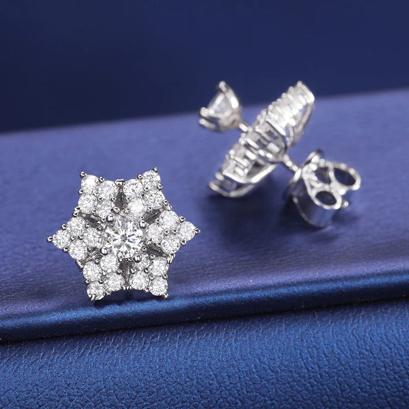 Dazzling S925 Moissanite Snow Flower Stud Earrings.